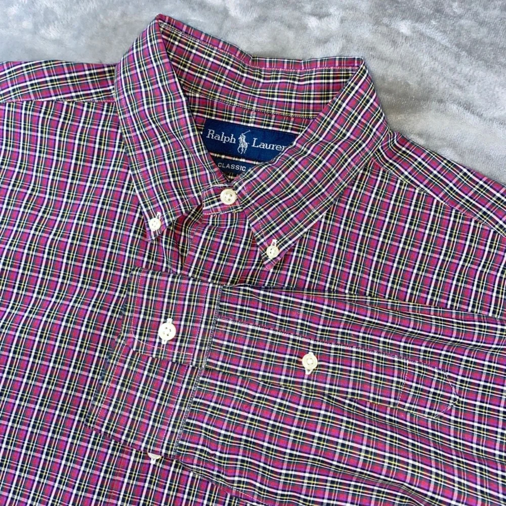 Ralph Lauren Classic Fit Plaid Button Down Shirt Mens Large Purple